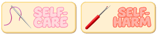 Self-care and self-harm choice buttons from Comfy Plushpals